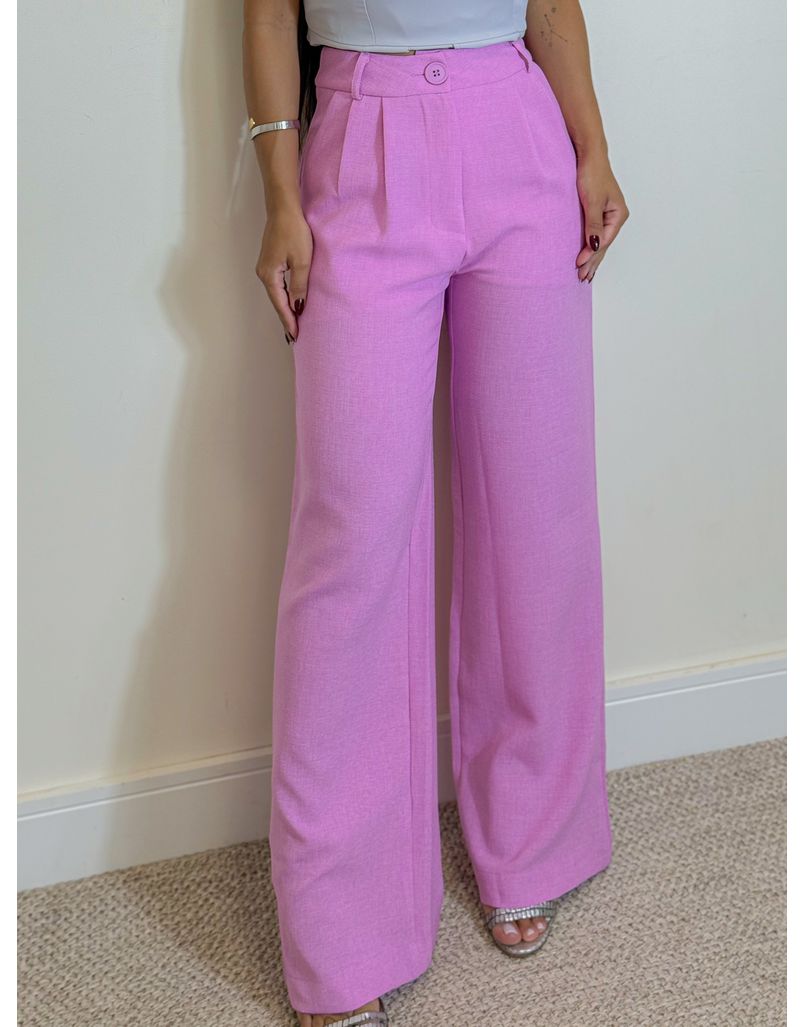 Calça Pantalona Linho Rosa - Loja La Mina 