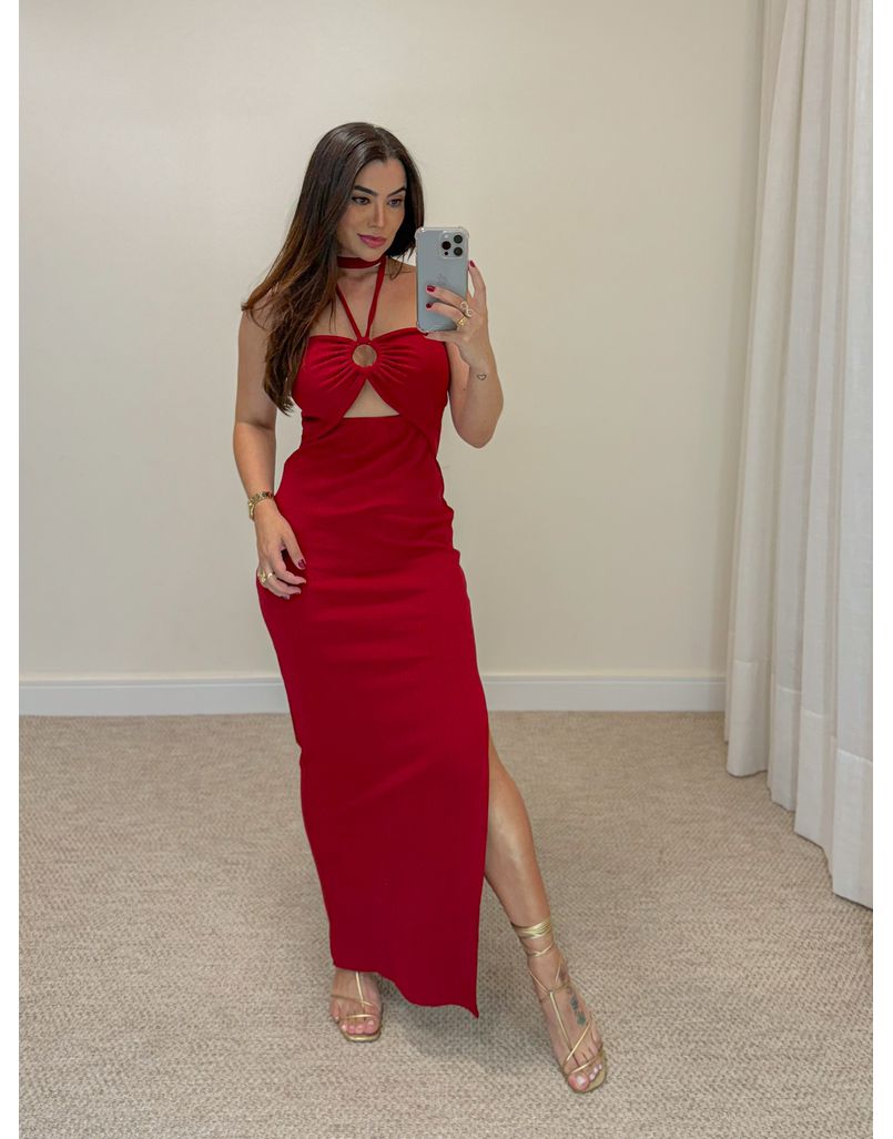 Vestido Canelado Cintia Vermelho - Loja La Mina 