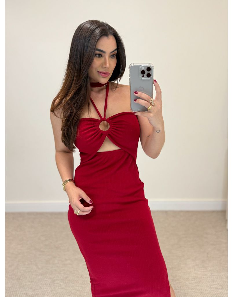 Vestido Canelado Cintia Vermelho