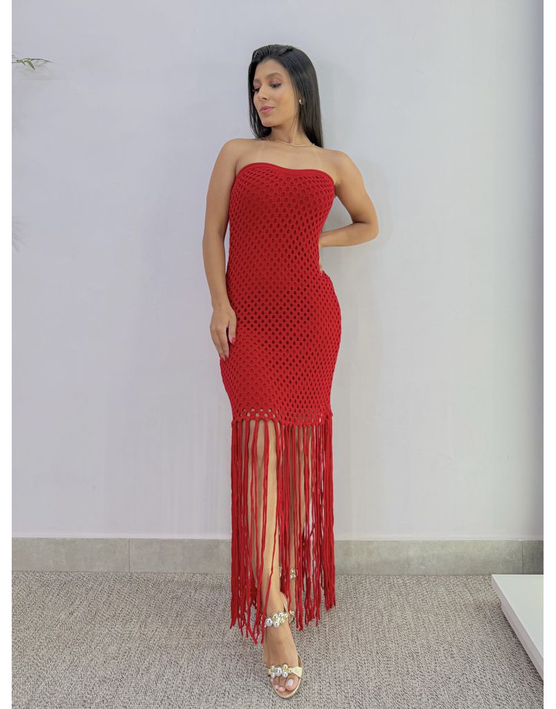 Vestido Tricot Franja Vermelho - Loja La Mina 