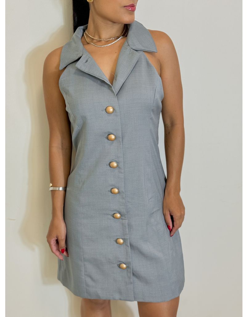 Vestido Botões Gola Cinza