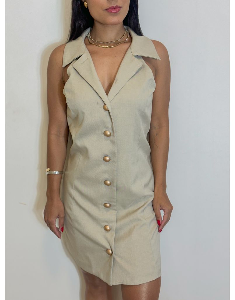 Vestido Botões Gola Areia