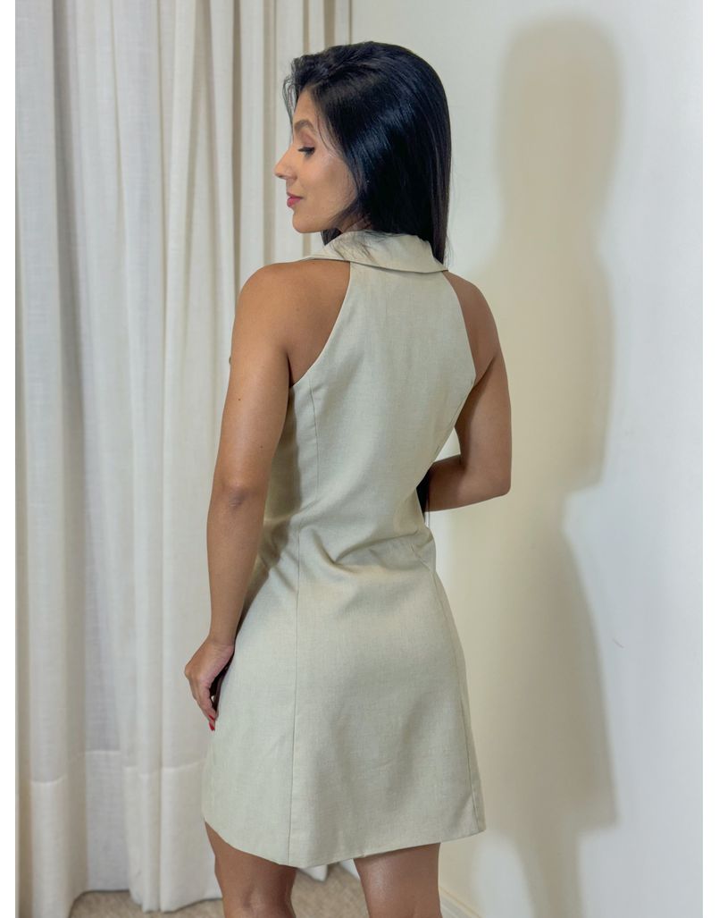 Vestido Botões Gola Areia