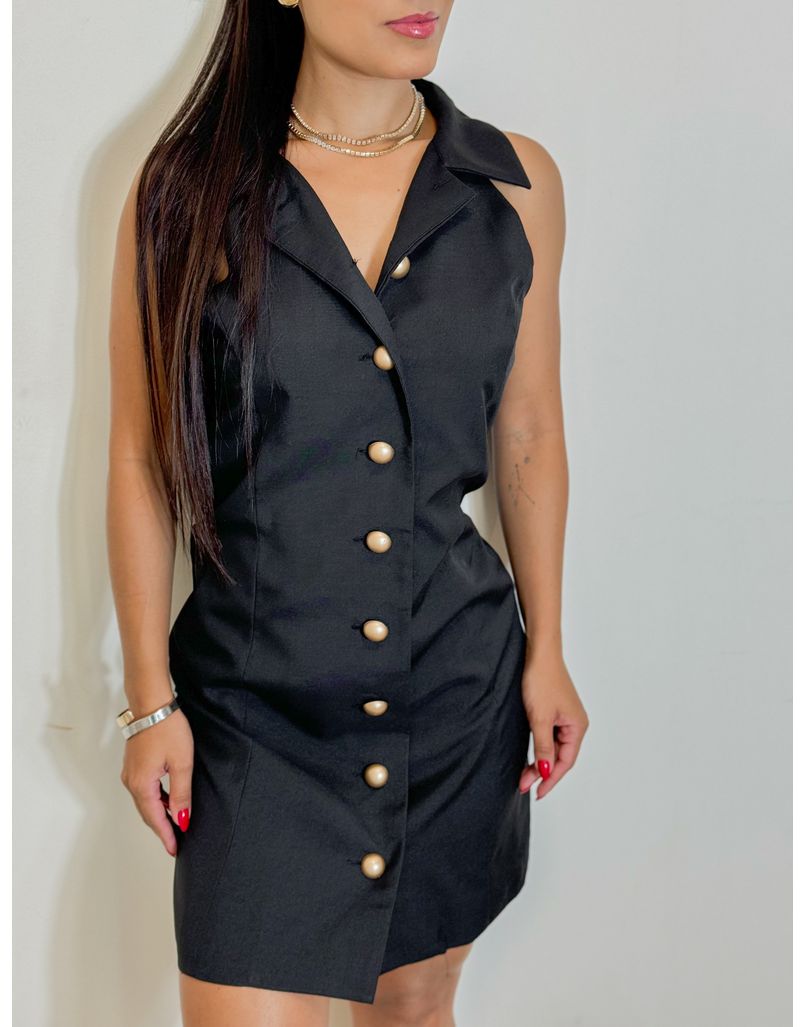 Vestido Botões Gola Preto