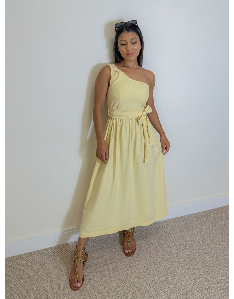 Vestido Midi Ariela Manteiga - Loja La Mina 