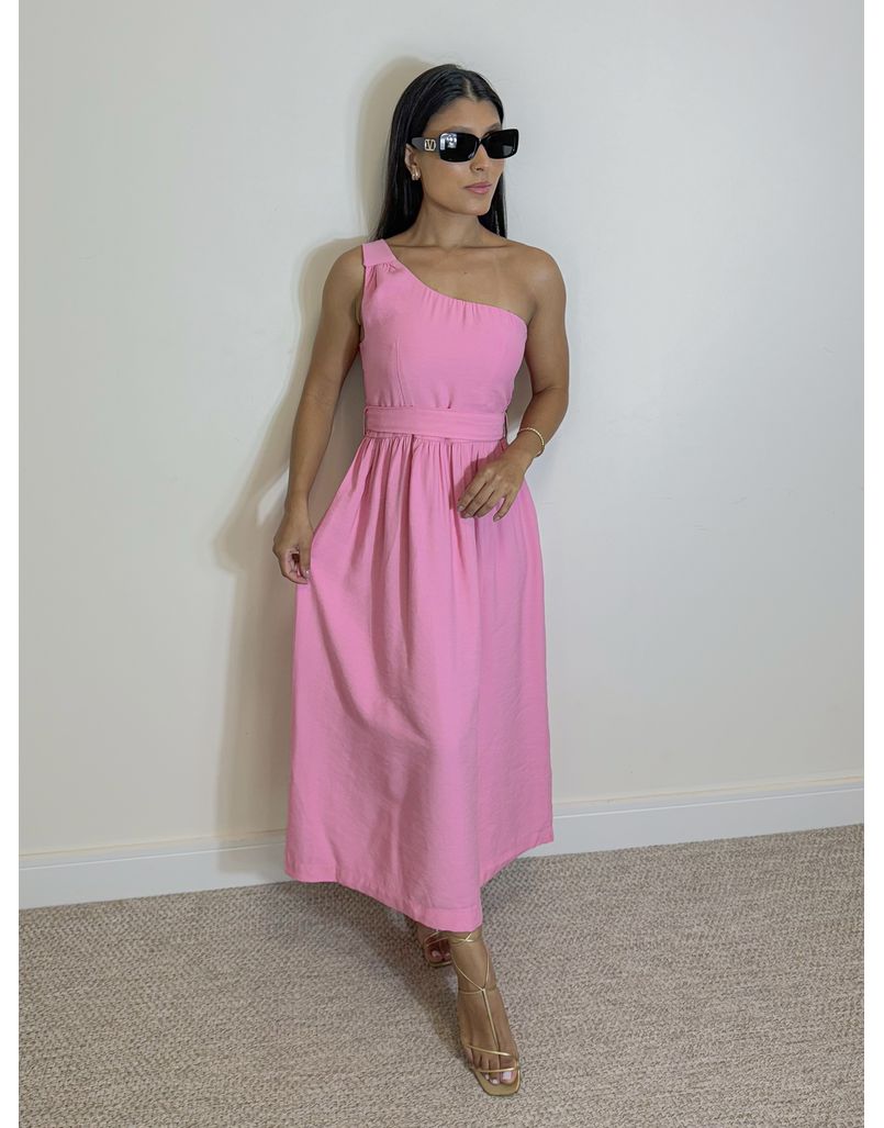 Vestido Midi Ariela Rosa - Loja La Mina 
