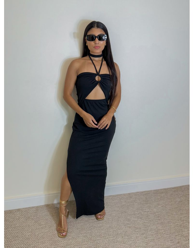 Vestido Canelado Cintia Preto - Loja La Mina 