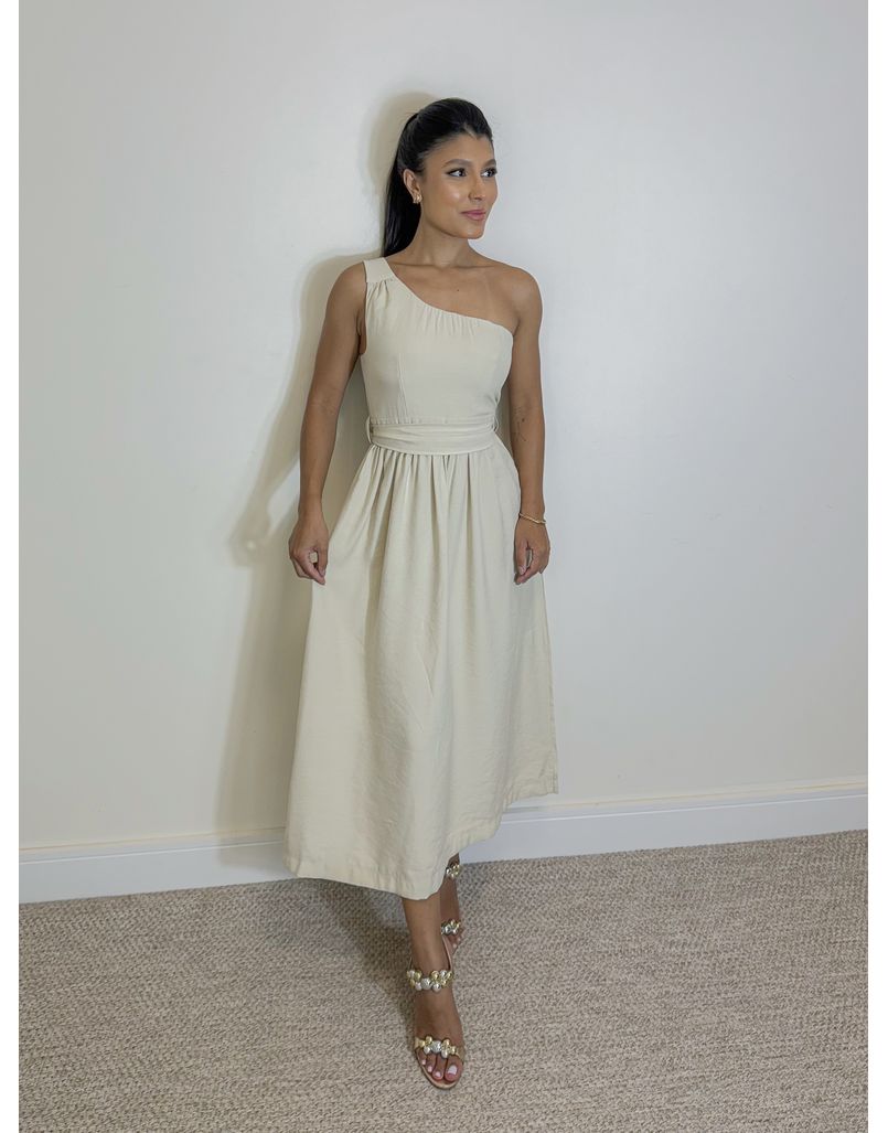 Vestido Midi Ariela Areia - Loja La Mina 