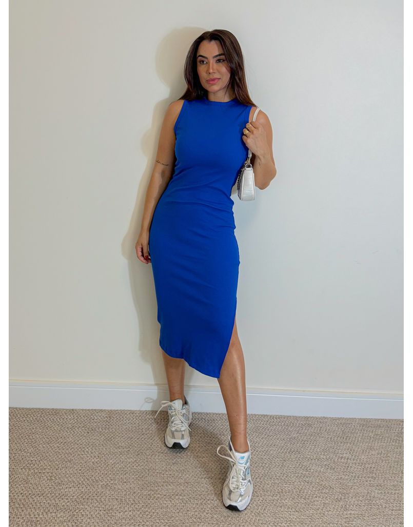 Vestido Canelado Kiara Azul - Loja La Mina 