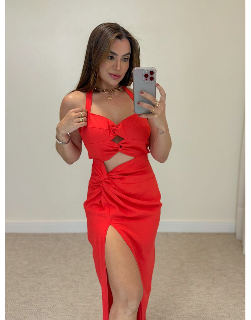 Vestido Midi Nó Mayara Vermelho