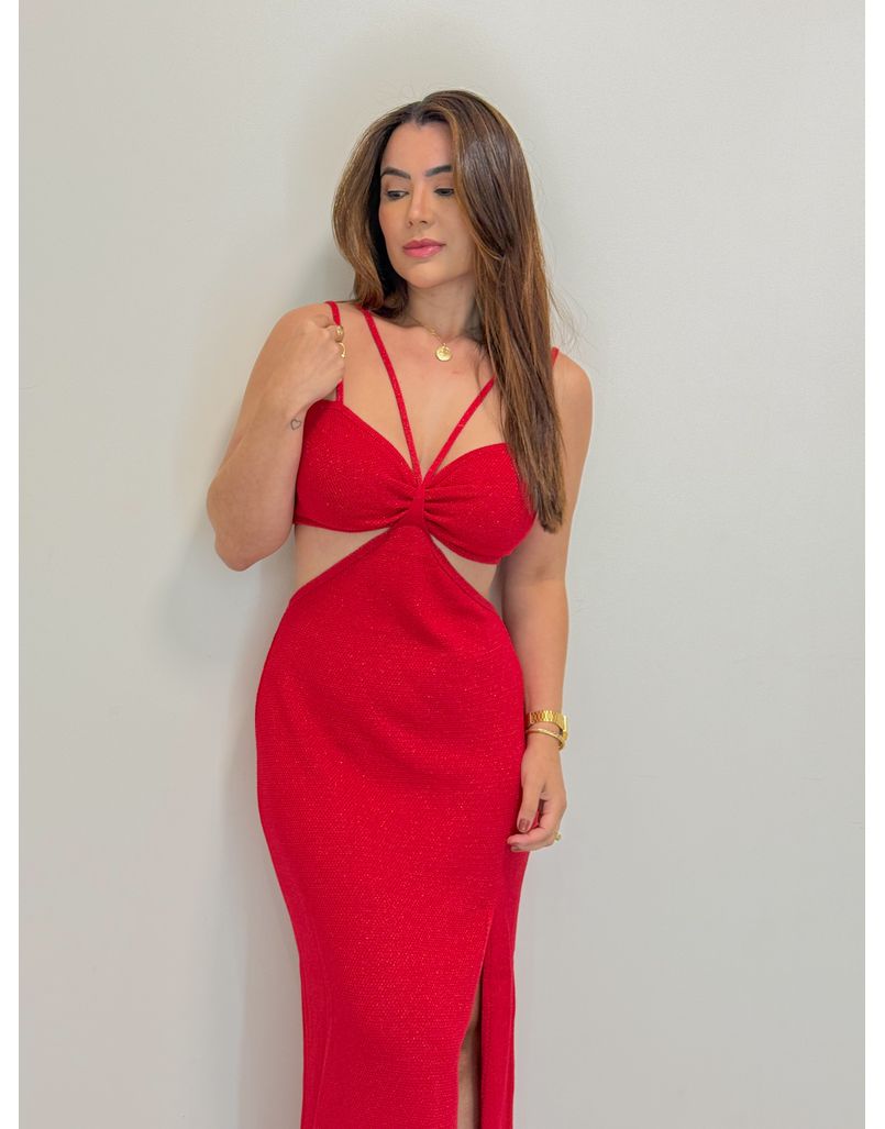 Vestido Tricot Brilho Helen Vermelho