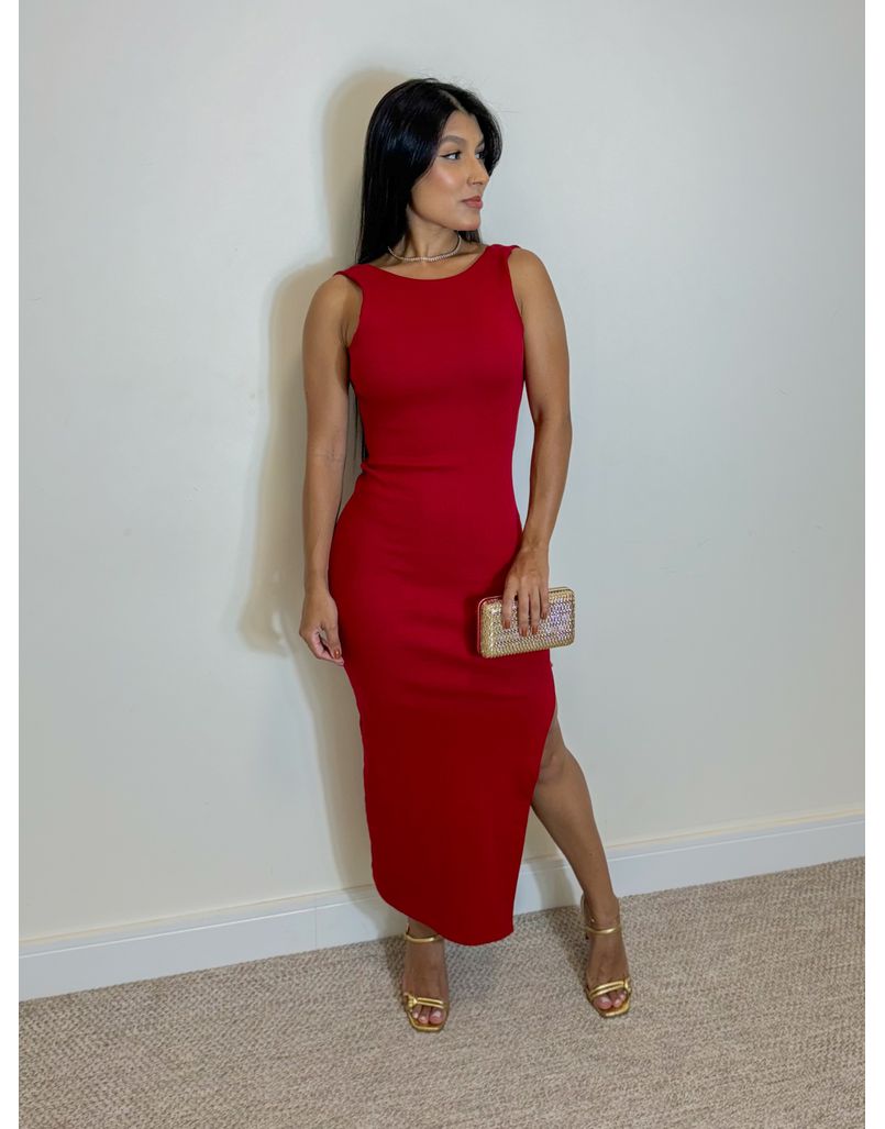 Vestido Canelado Havana Vermelho