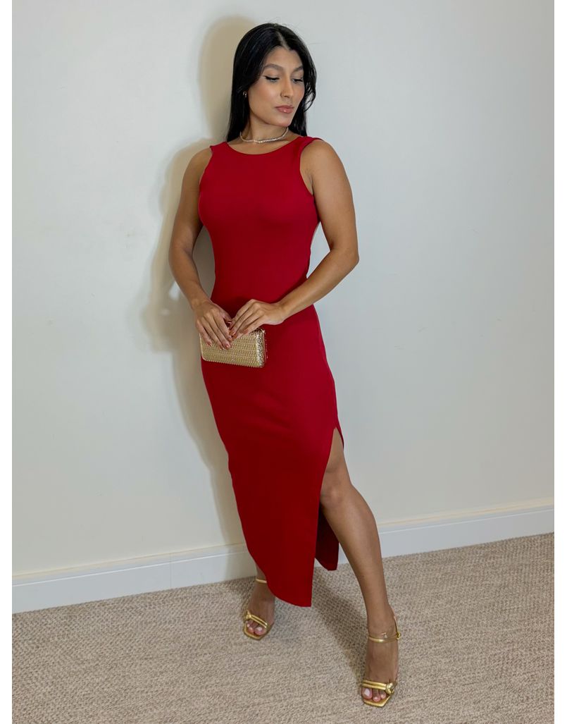 Vestido Canelado Havana Vermelho