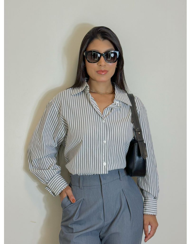 Camisa Listrada Sabrina Chumbo - Loja La Mina 