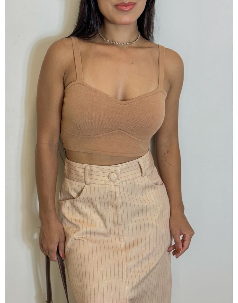 Cropped Tricot Alça Kenia Cappuccino - Loja La Mina 