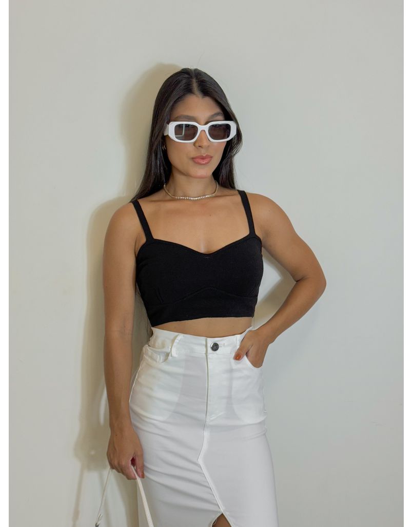 Cropped Tricot Alça Kenia Preto - Loja La Mina 