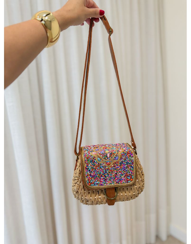 Bolsa Palha Miçanga Marrom