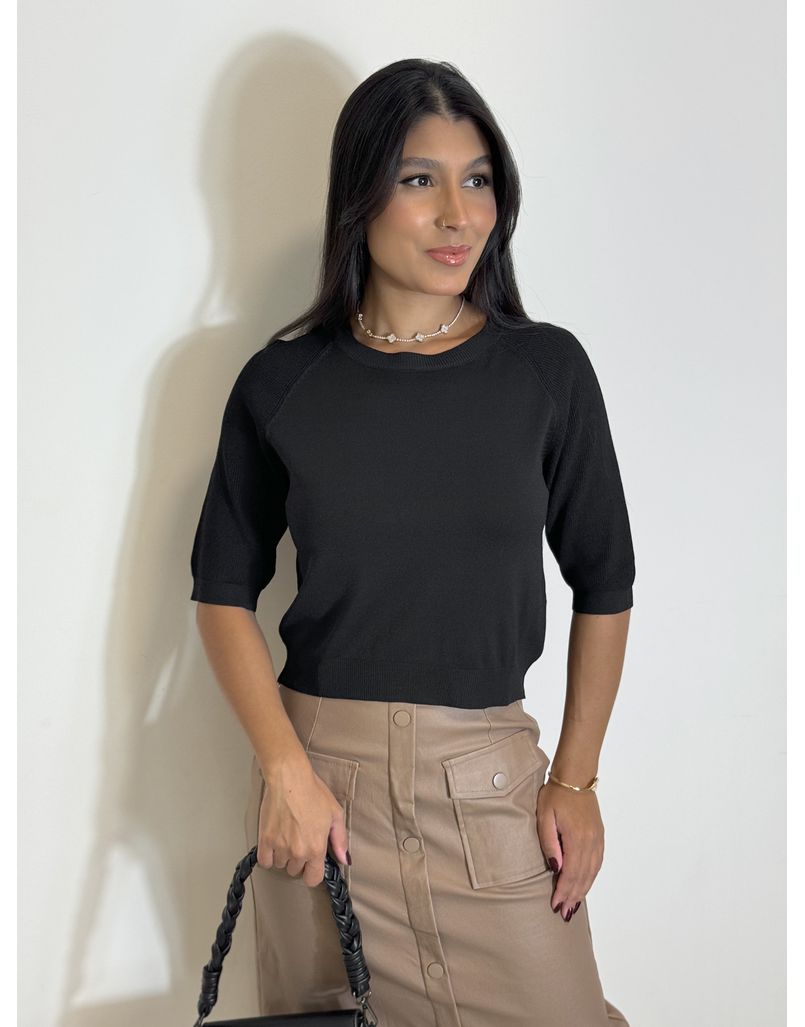 Blusa Manguinha Light Preta - Loja La Mina 