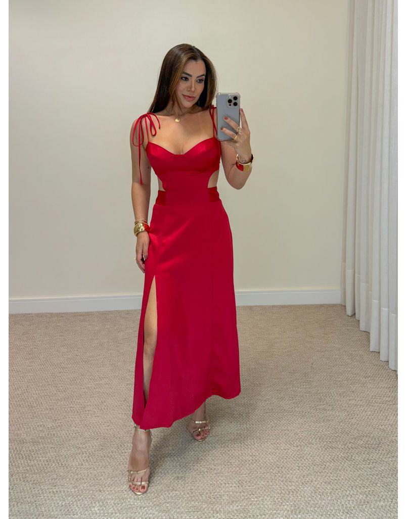 Vestido Alemanha Acetinado Vermelho - Loja La Mina 