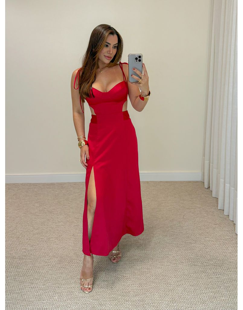 Vestido Alemanha Acetinado Vermelho