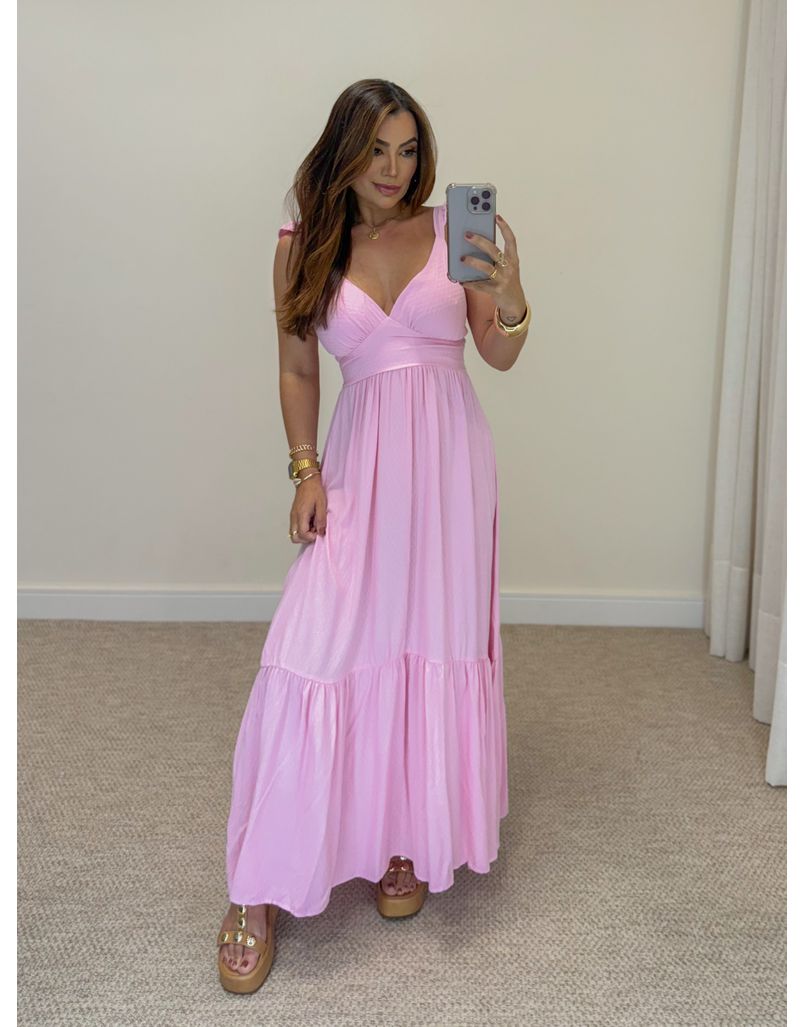 Vestido Alça Babado Barcelona Rosa - Loja La Mina 