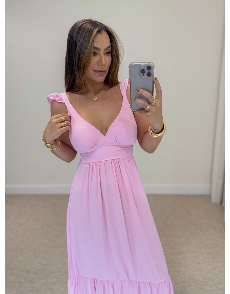 Vestido Alça Babado Barcelona Rosa