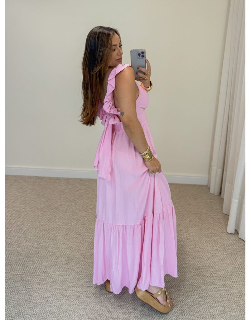 Vestido Alça Babado Barcelona Rosa