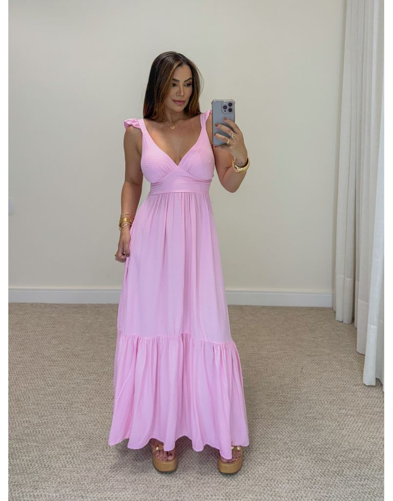 Vestido Alça Babado Barcelona Rosa