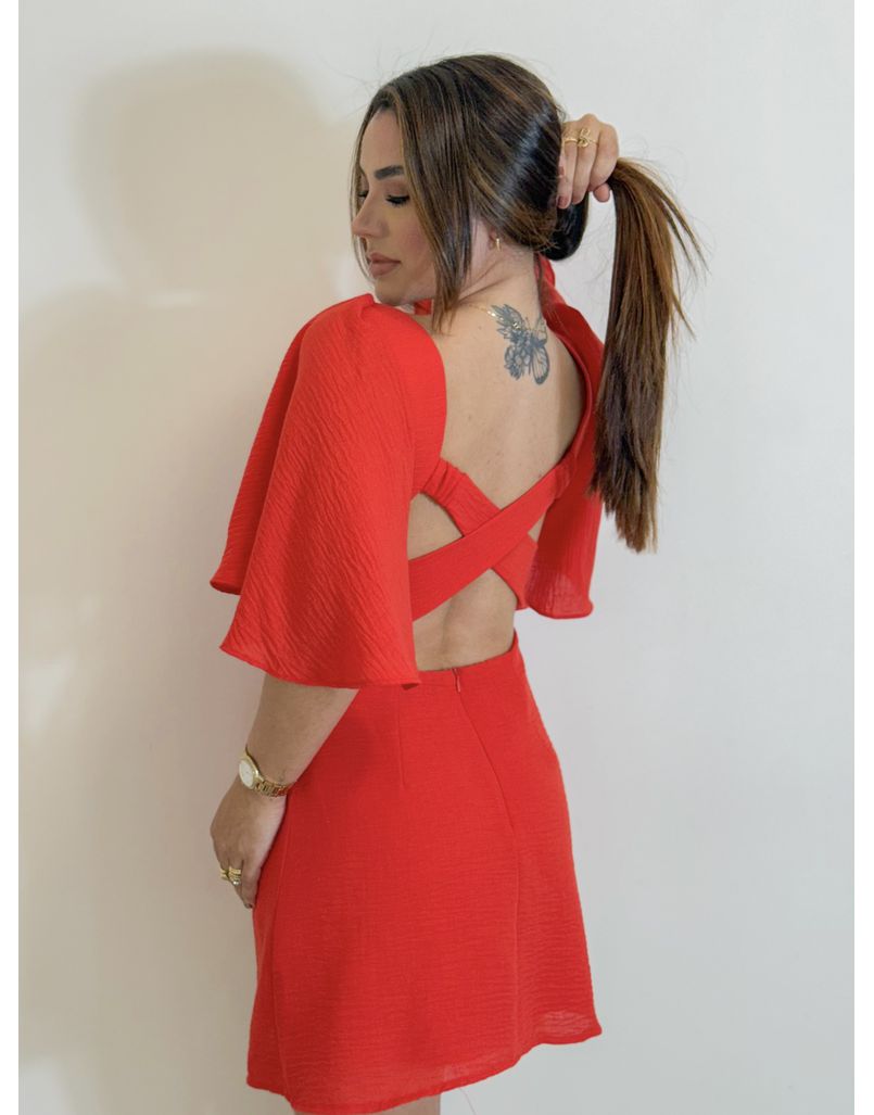 Vestido Manga Stefani Vermelho
