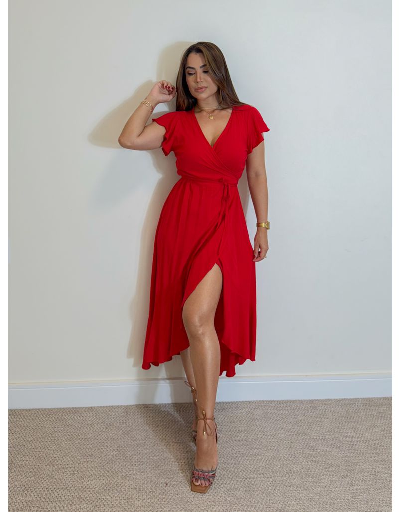 Vestido Envelope Liso Vermelho - Loja La Mina 
