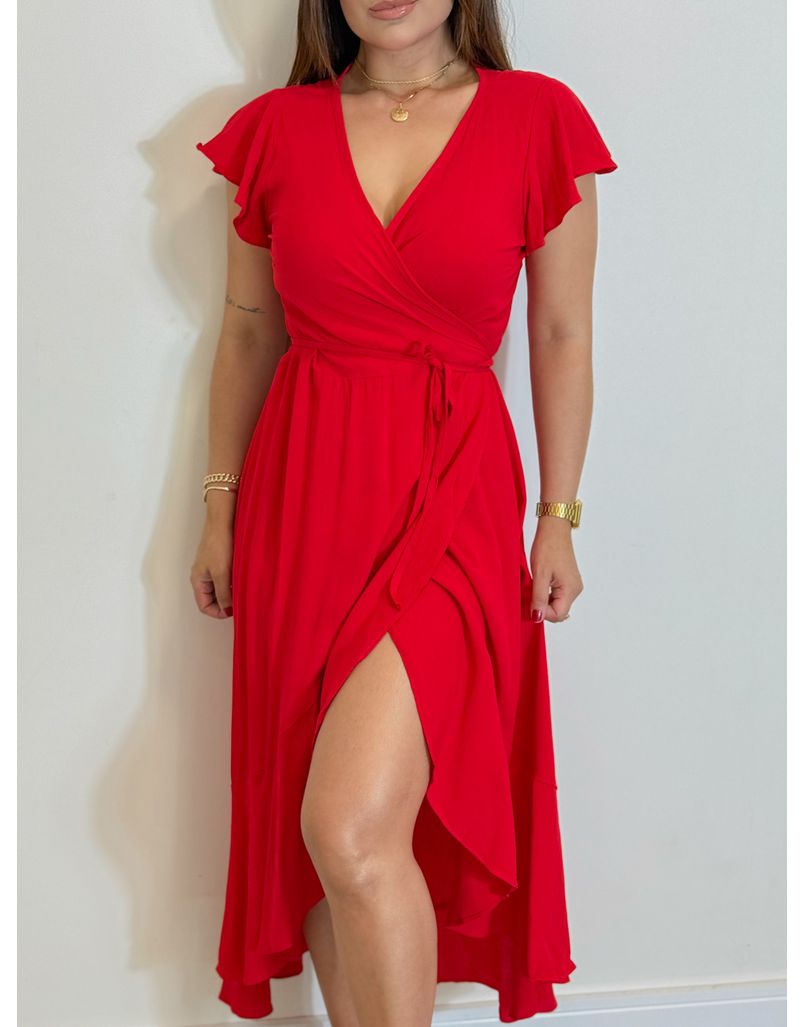 Vestido Envelope Liso Vermelho 