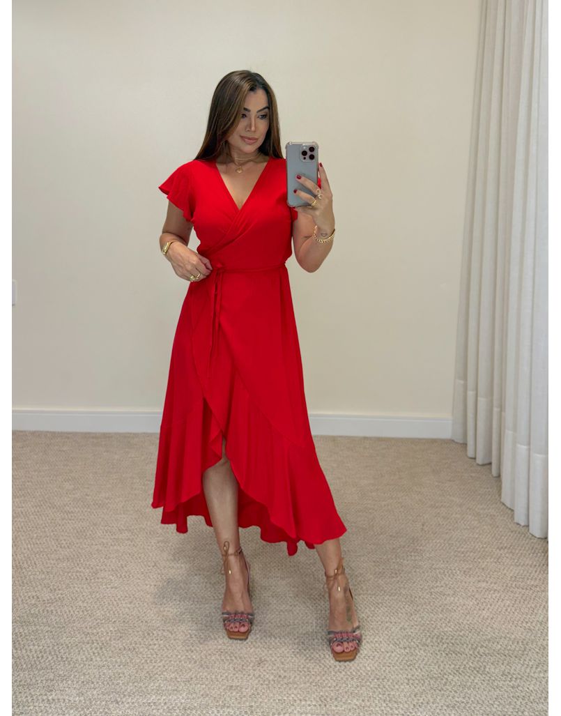 Vestido Envelope Liso Vermelho 
