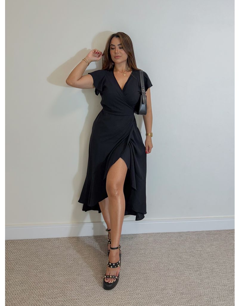 Vestido Envelope Liso Preto - Loja La Mina 