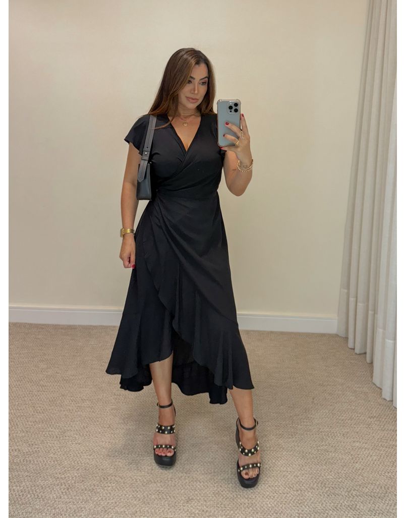 Vestido Envelope Liso Preto