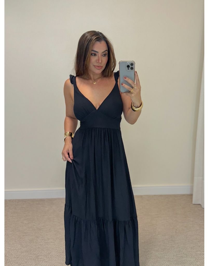 Vestido Alça Babado Barcelona Preto