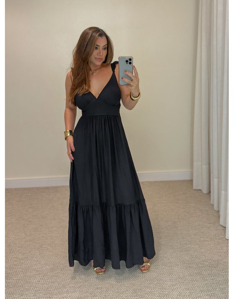 Vestido Alça Babado Barcelona Preto