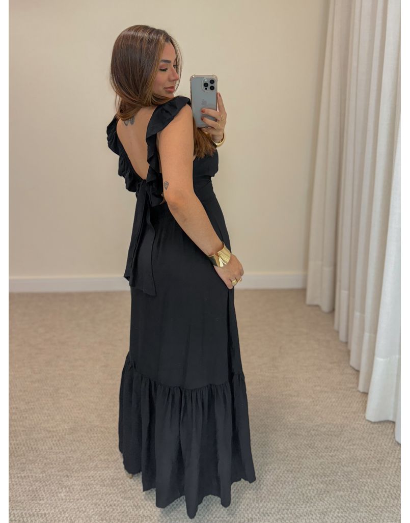 Vestido Alça Babado Barcelona Preto