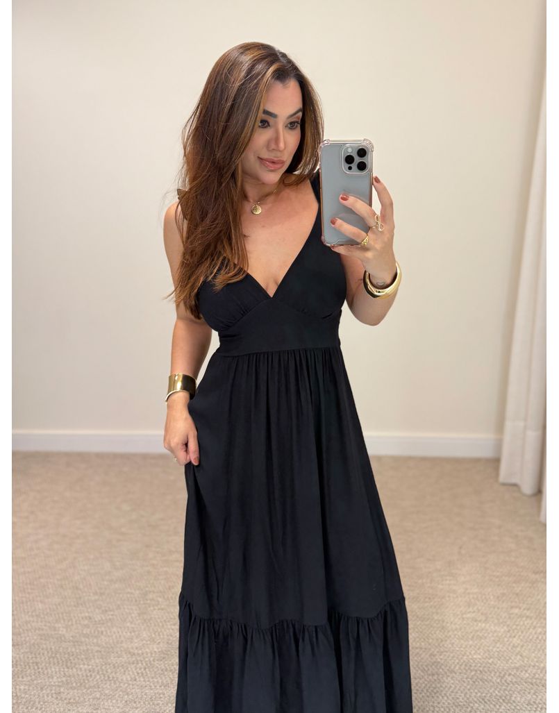 Vestido Alça Babado Barcelona Preto