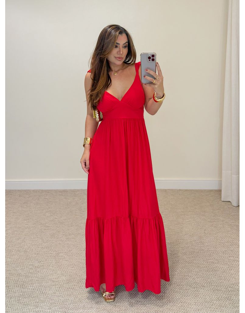 Vestido Alça Babado Barcelona Vermelho - Loja La Mina 