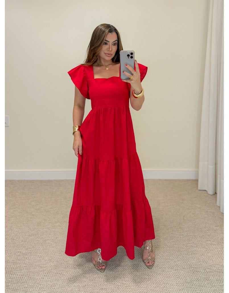 Vestido Tricoline Lucy Vermelho - Loja La Mina 