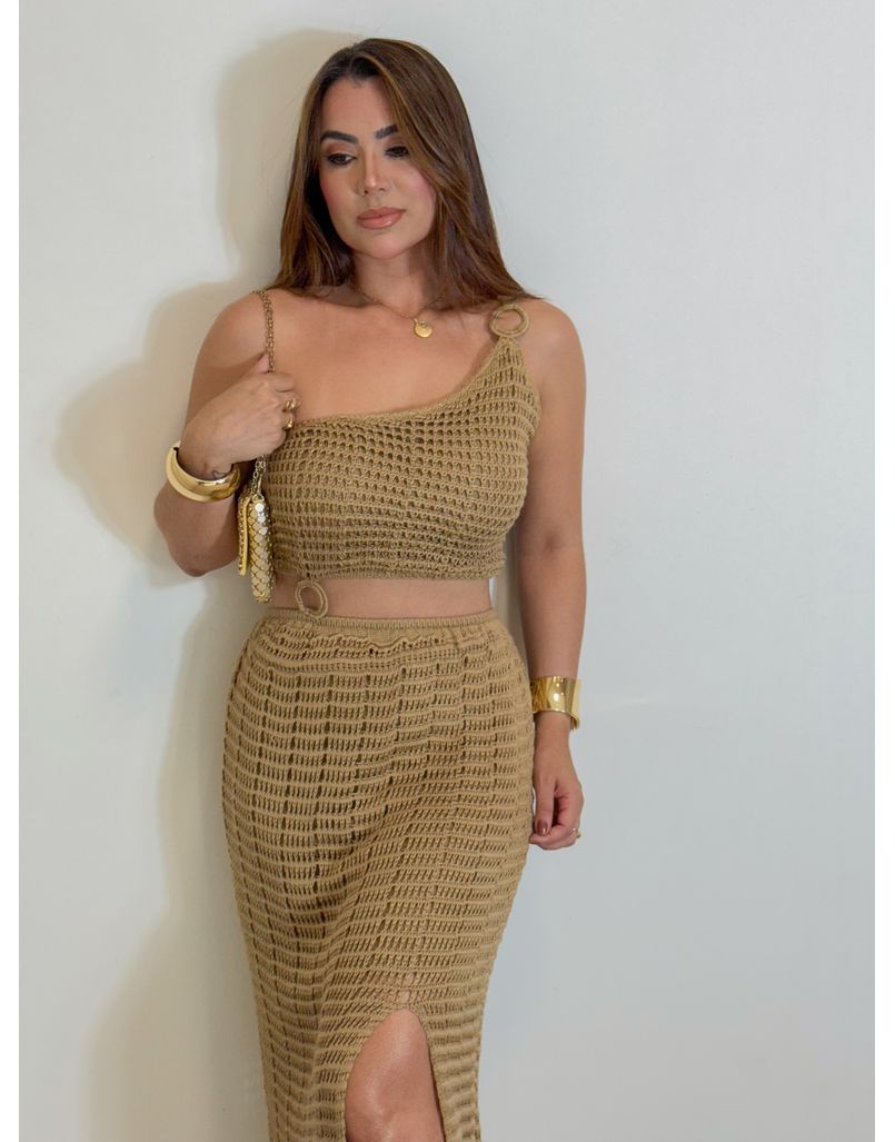 Vestido Tricot Ombro Só Paola Cappuccino