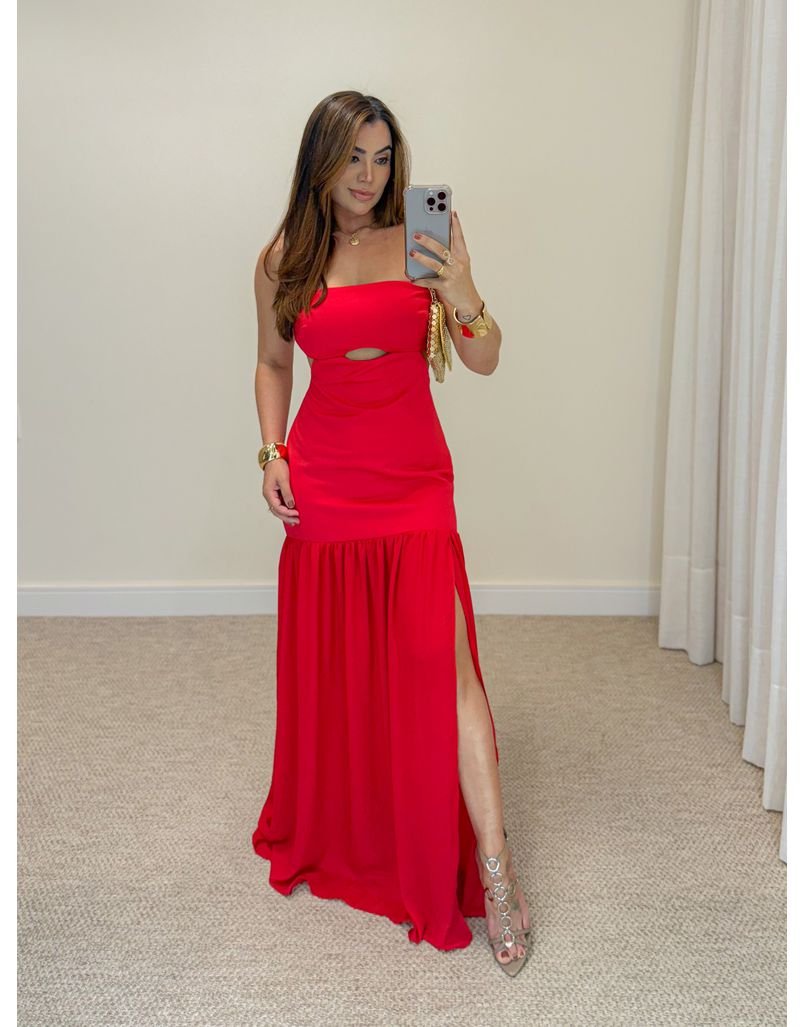 Vestido Midi Maia Vermelho - Loja La Mina 