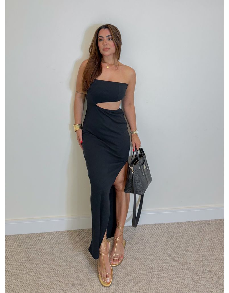 Vestido Canelado Iza Preto - Loja La Mina 