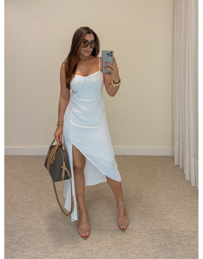 Vestido Assimétrico Meia Taça Luana Branco - Loja La Mina 