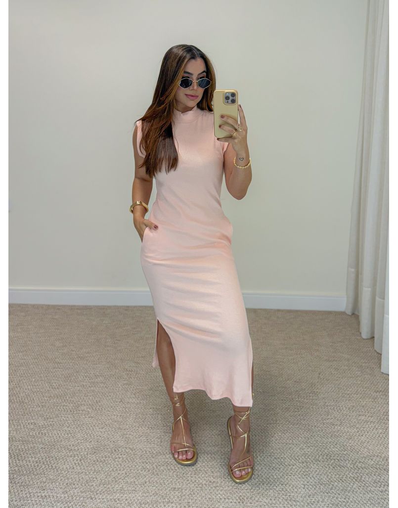 Vestido Canelado Muscle Tee Coral