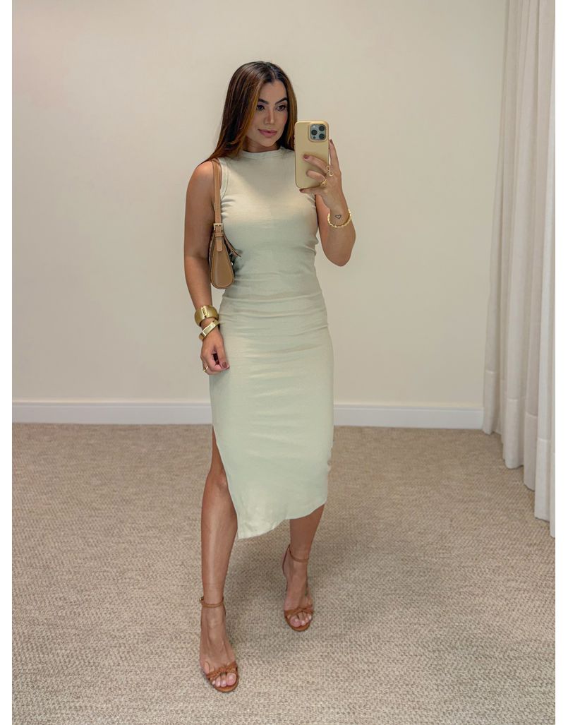 Vestido Canelado Kiara Areia