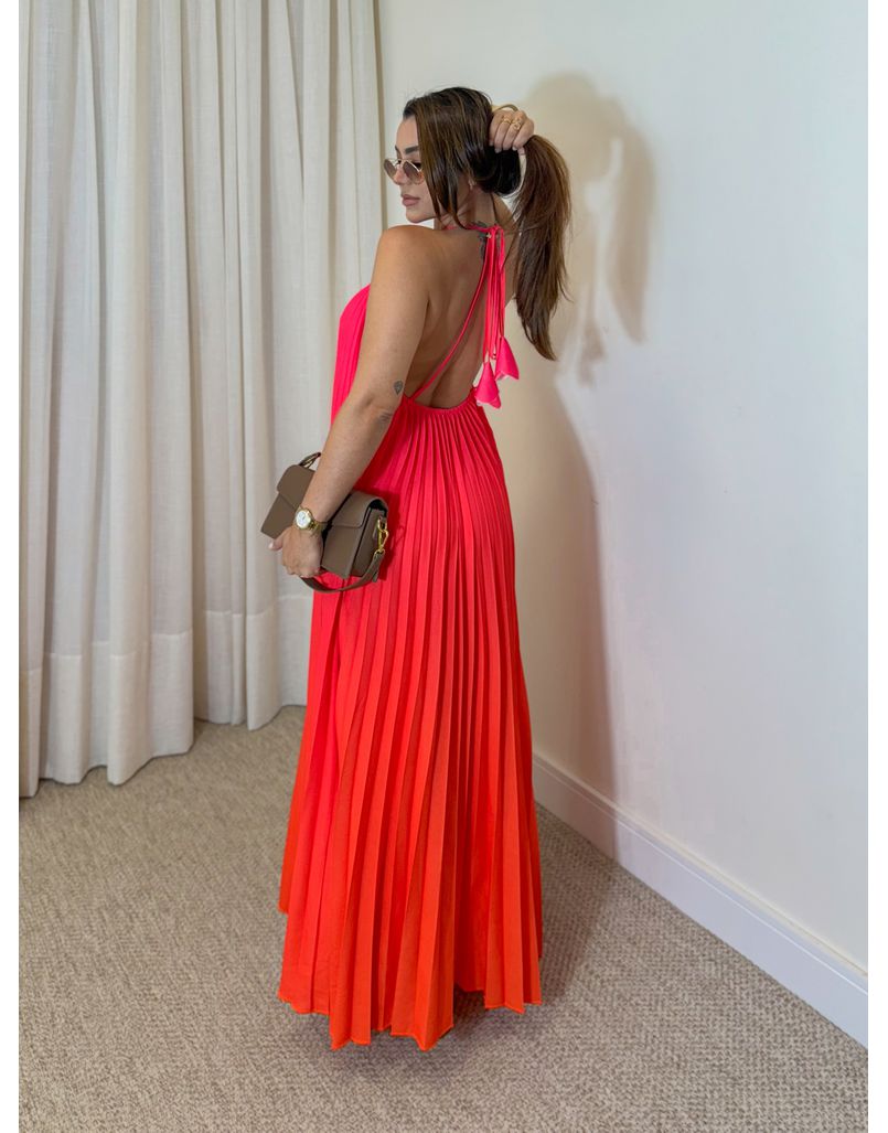 Vestido Longo Plissado Degradê Laranja