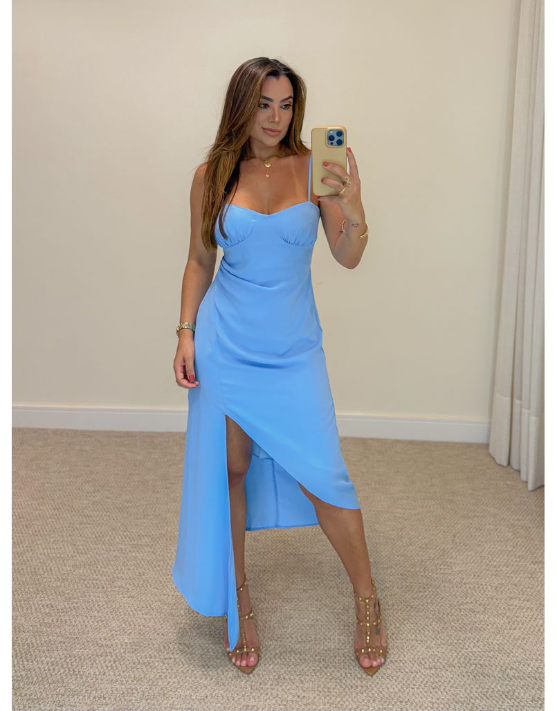 Vestido Assimétrico Meia Taça Luana Azul - Loja La Mina 