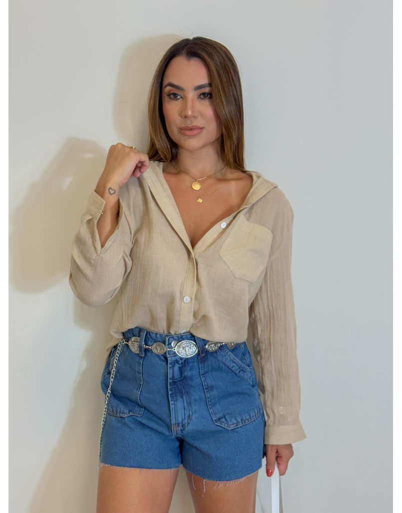 Camisa Viscolinho Cappuccino - Loja La Mina 