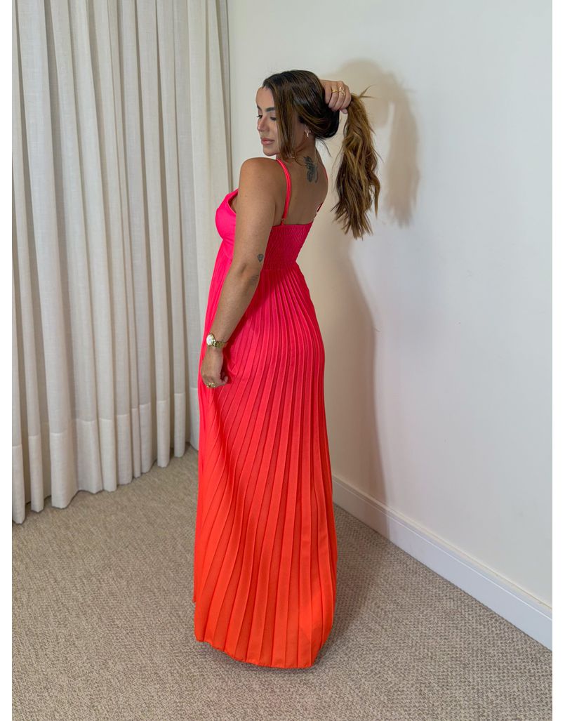 Vestido Decote Plissado Degradê Laranja